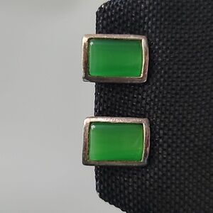 Vintage clip earrings faux jade with silver tone metal setting